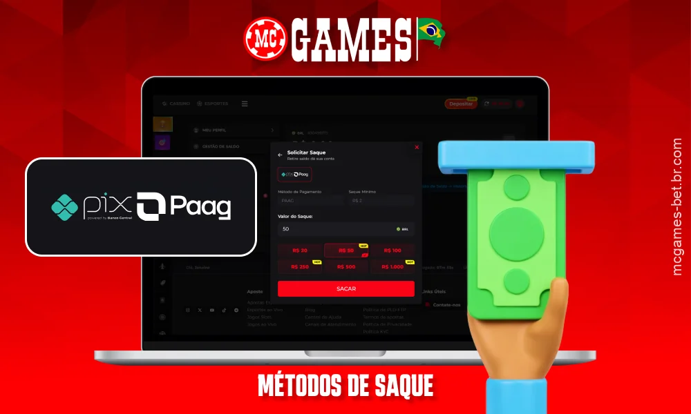 A MC Games no Brasil oferece o Pix para sacar os ganhos