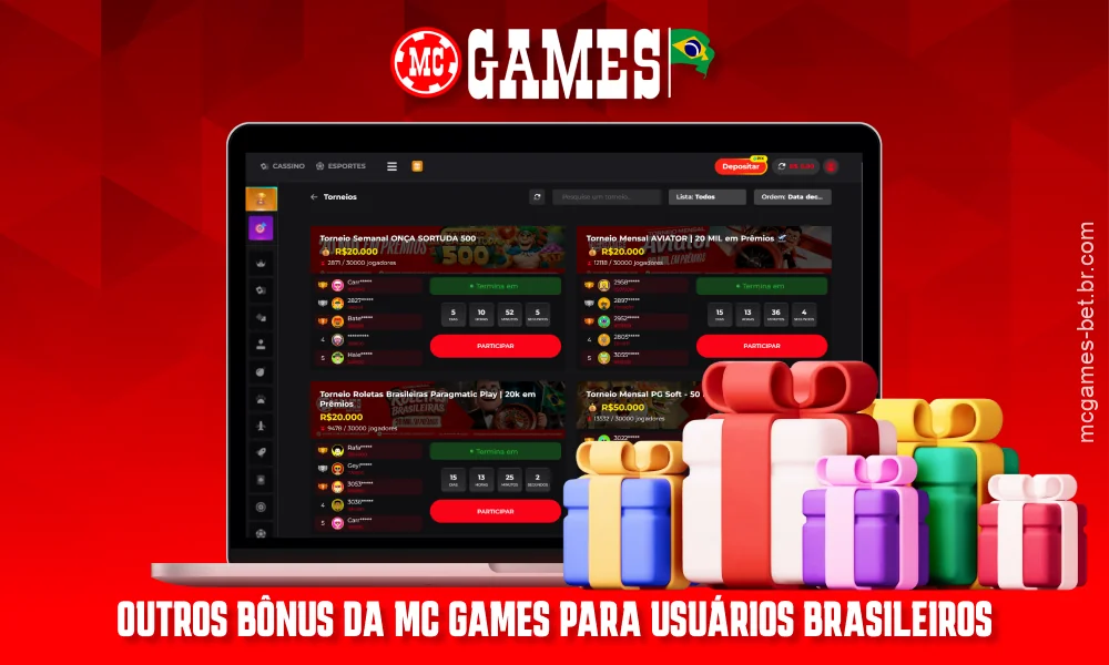 O site da MC Games oferece uma ampla variedade de bônus, incluindo torneios, missões e promoções sazonais para jogadores brasileiros